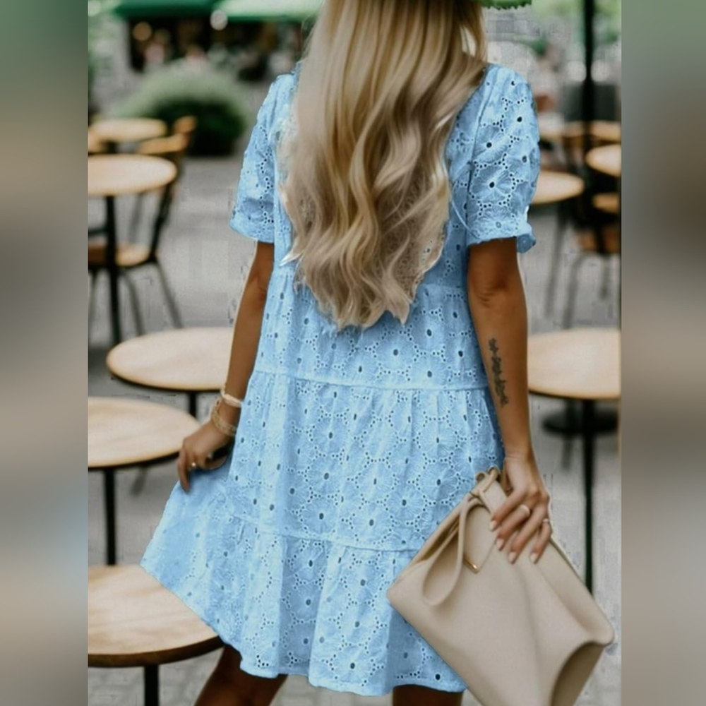 Blue Eyelet Summer Dress - Picture 2 of 3